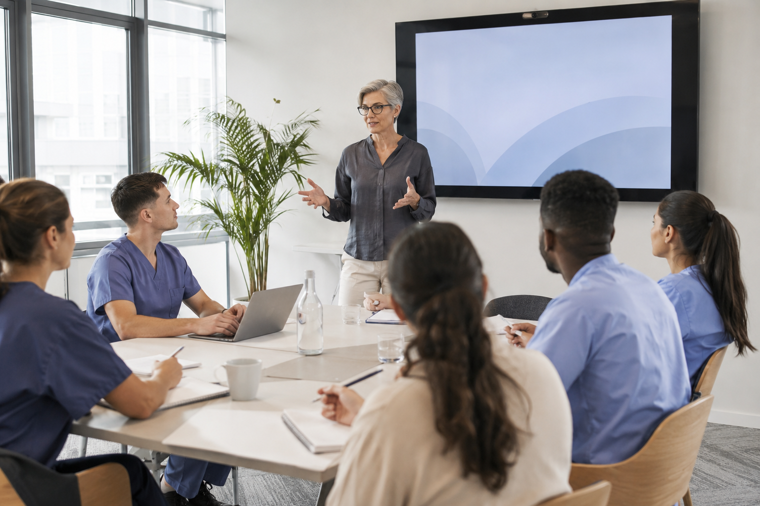 Femme entrain de présenter une formation sur les troubles du comportement handicap.